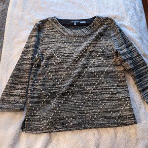 Karl Lagerfeld Marled 3/4 Sleeve Sweater W/Pearls